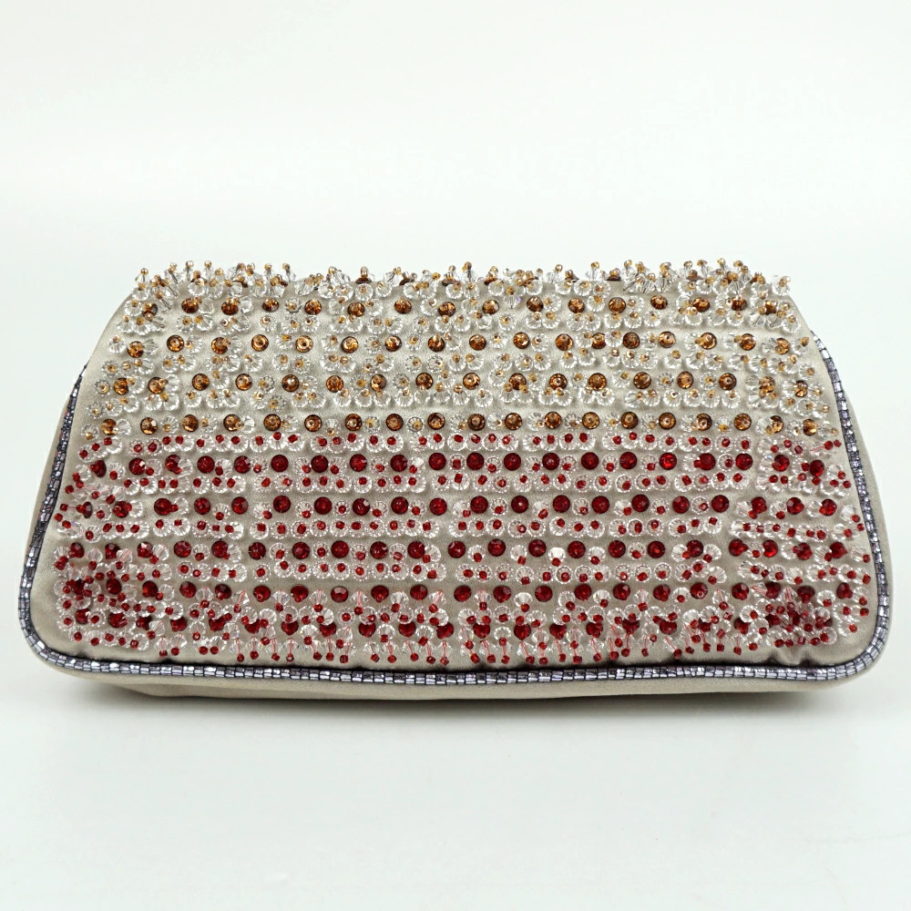 Fendi beaded Pouch Clutch Greige Gray clutch bag Shoulder makeup cosmetic
